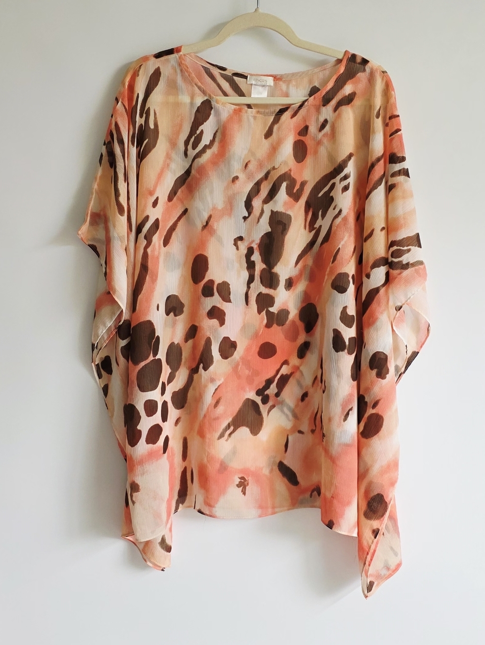 Chico's Lightweight Coral & Dark Brown Animal-Print Women's Top Cover Up O/S